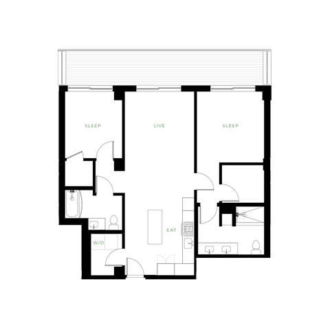 Floor plan for 2 beds, 2 baths, 915 sqft